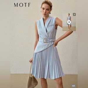 SHEIN Light Blue Pleated Midi Dress